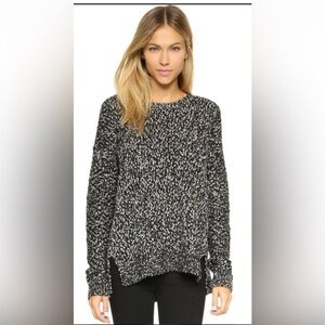 Vince Black White Wool Marled Melange Knobby Knit Blouche Chunky Sweater Sz S